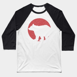 Distressed Minimalist Red Sun Bear Silhouette Baseball T-Shirt